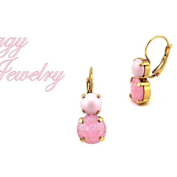 Light Rose Ice and Pastel Pink Pearl Double Drop Premium Crystal Earrings - Picture 3 of 6